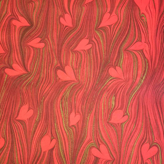 Red Marbled Hearts Print Italian Paper ~ Tassotti